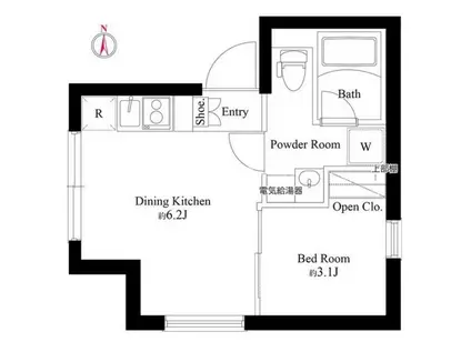 エスポワール門前仲町(1DK/2階)の間取り写真