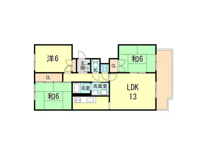 ハイツ芦屋(3LDK/3階)の間取り写真