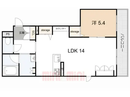 シャーメゾン甲子園口1丁目 レジデンス イースト(1LDK/2階)の間取り写真