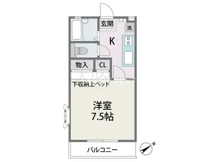 タウンハウス6番館(1K/2階)の間取り写真