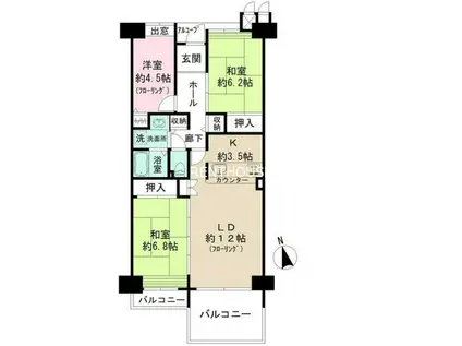 グリーンハイツ車返南2号棟(3LDK/4階)の間取り写真