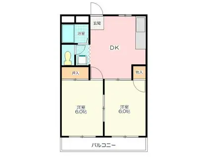 グリーンパレス泉B(2DK/1階)の間取り写真
