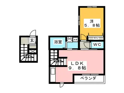 シャトレーV(1LDK/2階)の間取り写真