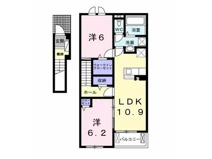 ル ソレイユII(2LDK/2階)の間取り写真