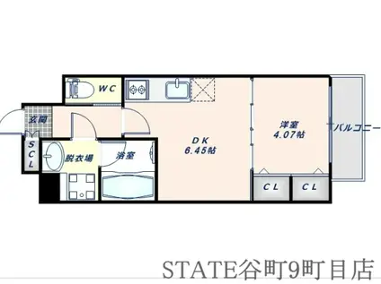 プレジオ布施EURO(1DK/6階)の間取り写真