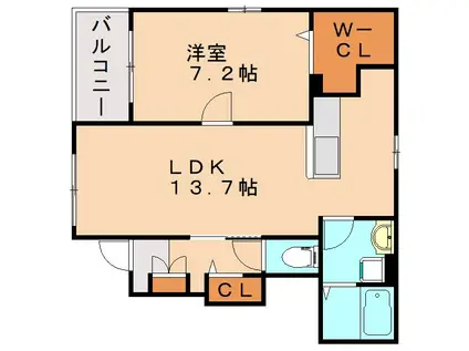 グランベルワダ II(1LDK/1階)の間取り写真