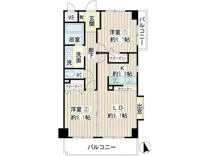 ガルファーサ新横浜(2LDK/4階)の間取り写真