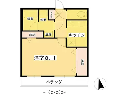 京王線 布田駅 徒歩10分 2階建 築12年(1K/2階)の間取り写真