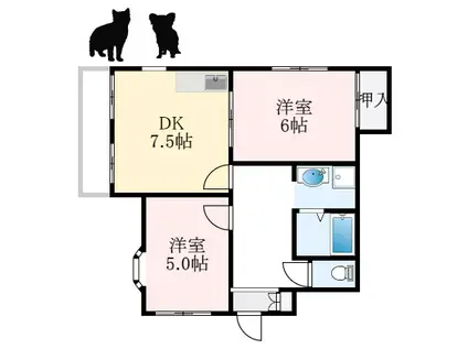 エスポワールイワタII(2DK/1階)の間取り写真