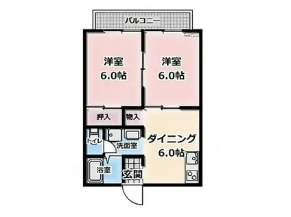 オリーブコート曙C棟(2DK/1階)の間取り写真