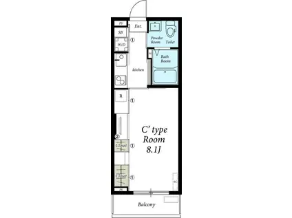 リブリ・クヴェレ(1K/1階)の間取り写真