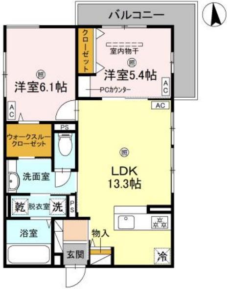 スプランデュール高井田(2LDK/1階)の間取り写真