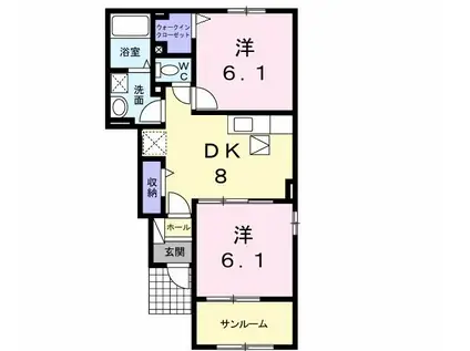 ラ プロムナードB(2DK/1階)の間取り写真