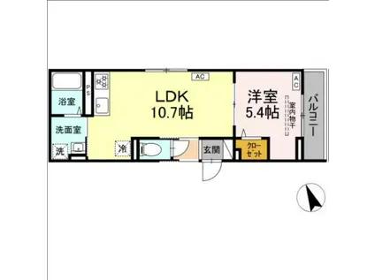D-PINA菅北浦(1LDK/2階)の間取り写真