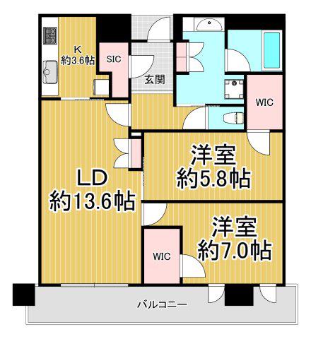 ジオタワー宝塚グランレジスTHE ノース(2LDK/7階)の間取り写真