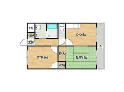 エレガントライフ巽(2DK/6階)の間取り写真