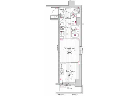 ガーラ・パークサイド亀戸(1DK/1階)の間取り写真