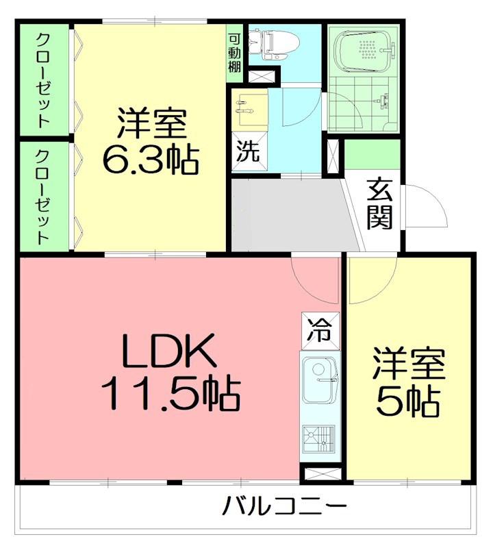桃山コーポ2号棟(2LDK/2階)の間取り写真