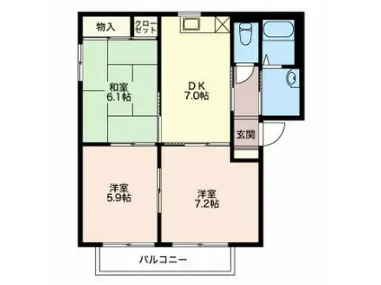 スカイコートE(3DK/1階)の間取り写真