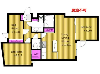  礼敷ゼロゼロ FR2ヶ月3面採光 グランパセオ代々木上原 WSN(2LDK/2階)の間取り写真