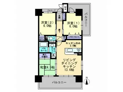 アルファライフ岡山駅南(3LDK/3階)の間取り写真