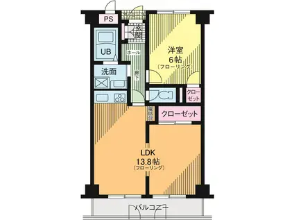 ディーセントハウスA棟(1LDK/2階)の間取り写真