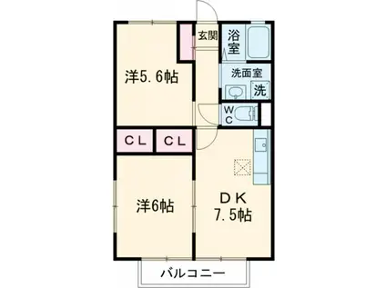 茂原ハイム(2DK/2階)の間取り写真