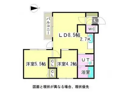 パンタナール(2LDK/3階)の間取り写真