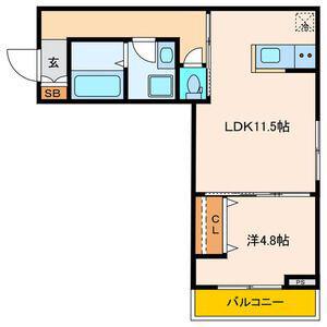 パセオプラシード連坊(1LDK/3階)の間取り写真