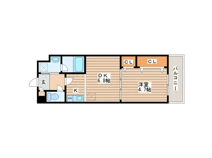 アスコット花京院(1DK/4階)の間取り写真