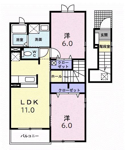むくのき荘(2LDK/2階)の間取り写真