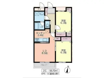 ガーデニア(2LDK/2階)の間取り写真