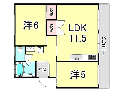 新多聞第2101号棟(2LDK/4階)の間取り写真