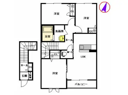 コンフォルト・ファイブA(3LDK/2階)の間取り写真