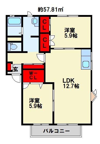 コモンシティ志井A棟(2LDK/2階)の間取り写真