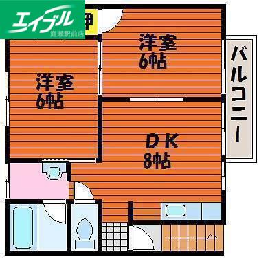 メゾン撫川 I号棟(2DK/2階)の間取り写真