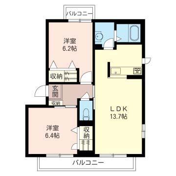 ヴィライーストB(2LDK/2階)の間取り写真