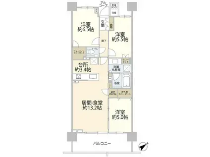 プラウドシティ新川崎(3LDK/4階)の間取り写真
