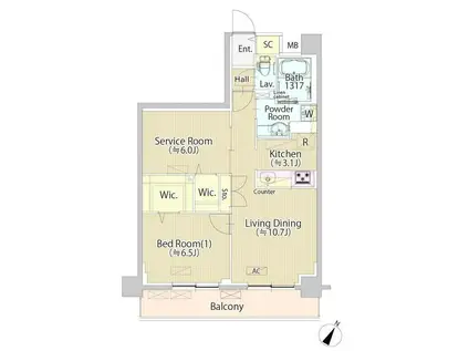 レジェンダリー甲子園(1K/2階)の間取り写真