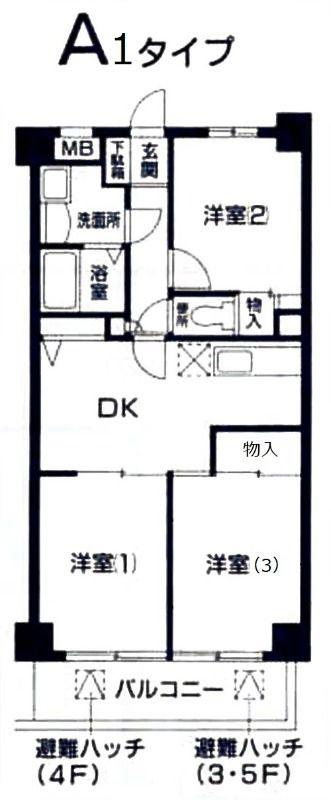 グリーンハイツ室橋(3DK/3階)の間取り写真