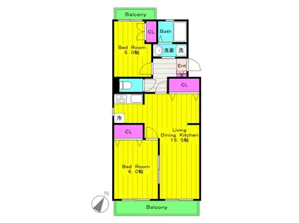 ヴァンテアン(2LDK/1階)の間取り写真