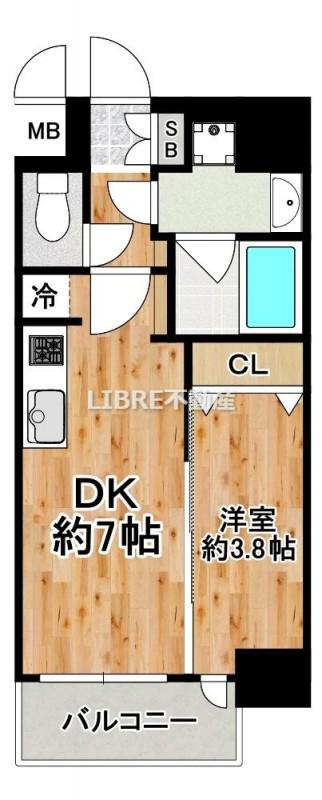スプランディッド弁天町DUE(1DK/2階)の間取り写真