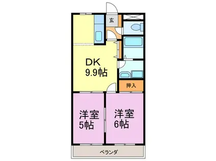 サンタプレイスヒルズA棟(2DK/2階)の間取り写真