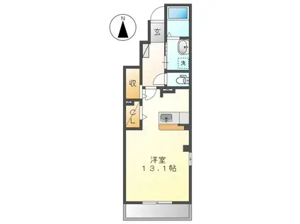 ローレル倉敷B棟(ワンルーム/1階)の間取り写真