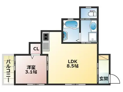 アジール・シエル(1LDK/2階)の間取り写真