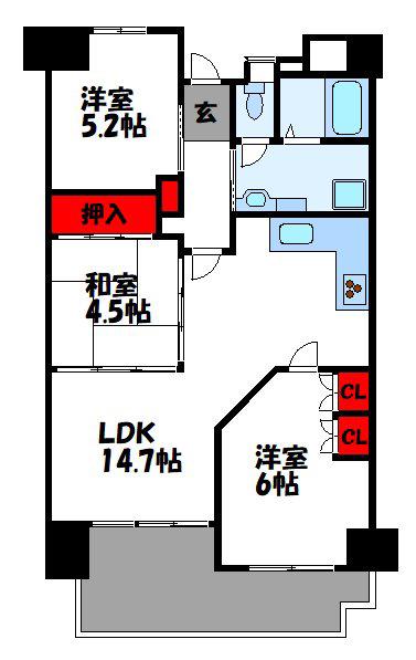 日商岩井イースト福間ステーションガーデン(3LDK/8階)の間取り写真