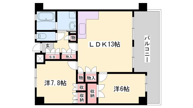 キャッスルコート御立(2LDK/6階)の間取り写真