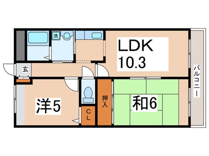 アフロディ布市(2LDK/4階)の間取り写真
