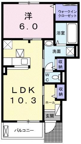 ディスティーノ(1LDK/1階)の間取り写真