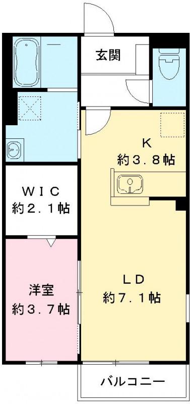 メルベーユコート C(1SK/2階)の間取り写真